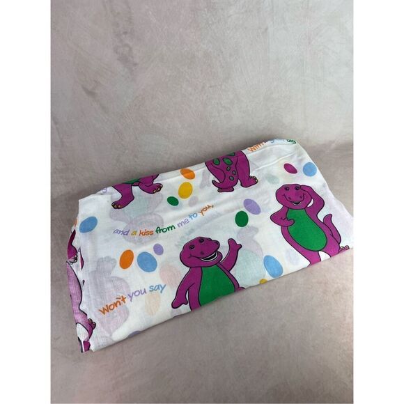 Vintage 1992 Barney Dinosaur Full Flat Sheet - Picture 1 of 5